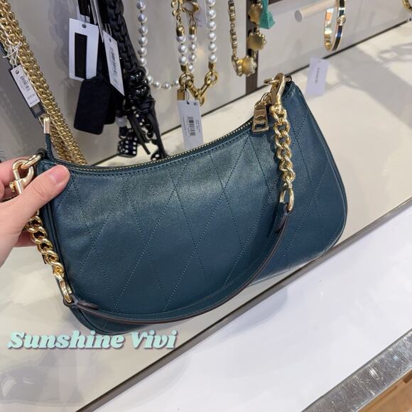 NWT Coach Teri Shoulder Bag Quilting CDP32 Gold/DARK TEAL Shiny smooth leather - Picture 6 of 9